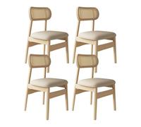 Set of 2/4 Cane Farmhouse Dining Chairs Solid Wood Frame with Cushions Comfortable Kitchen & Dining Room Chairs Light Khaki Finish Ideal for Home & Coffee Shop(Wood+White,4 pcs)