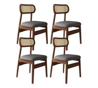Set of 2/4 Cane Farmhouse Dining Chairs Solid Wood Frame with Cushions Comfortable Kitchen & Dining Room Chairs Light Khaki Finish Ideal for Home & Coffee Shop(Black+Dark Grey,4 pcs)