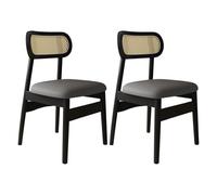 Set of 2/4 Cane Farmhouse Dining Chairs Solid Wood Frame with Cushions Comfortable Kitchen & Dining Room Chairs Light Khaki Finish Ideal for Home & Coffee Shop(Black+Dark Grey,2 pcs)