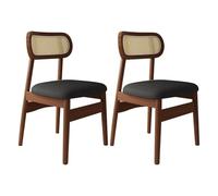 Set of 2/4 Cane Farmhouse Dining Chairs Solid Wood Frame with Cushions Comfortable Kitchen & Dining Room Chairs Light Khaki Finish Ideal for Home & Coffee Shop(Walnut+Black,4 pcs)