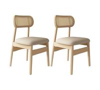 Set of 2/4 Cane Farmhouse Dining Chairs Solid Wood Frame with Cushions Comfortable Kitchen & Dining Room Chairs Light Khaki Finish Ideal for Home & Coffee Shop(Walnut+Light Khaki,2 pcs)
