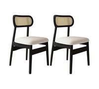 Set of 2/4 Cane Farmhouse Dining Chairs Solid Wood Frame with Cushions Comfortable Kitchen & Dining Room Chairs Light Khaki Finish Ideal for Home & Coffee Shop(Black+White,2 pcs)