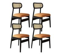 Set of 2/4 Cane Farmhouse Dining Chairs Solid Wood Frame with Cushions Comfortable Kitchen & Dining Room Chairs Light Khaki Finish Ideal for Home & Coffee Shop(Black+Orange,4 pcs)