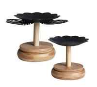 Set of 2 Black Iron Candle Holders with Wooden Base Creative Lotus Flower Tealight Holder Zen Home Decor for SPA Meditation Bathroom Living Room Table Centerpiece