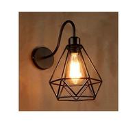 Set of 2 Black Iron Metal Diamond Shape Wall Sconce, Wrought Cage Shade Chandelier Industrial Retro Lamp E27 for Kitchen, Hallway, Restaurant, Bar