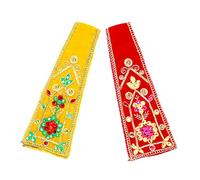 Set of 2 Decorative Puja Cloth Pooja Chunar Dupatta (Size :- 18 Inches x 3 Inches) Pooja Items Articles for Decoration for Statue Frame Idol Temple, Velvet (Yellow + Red)