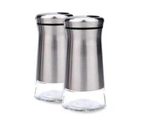 Set Of 2 Glass And Stainless Steel Salt And Pepper Shakers with Adjustable Pouring Holes