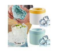 Set of 2 ice cube trays, silicone cylinders with lids, blue/yellow, 8.5 x 8 cm, easy release, for whiskey and cocktails