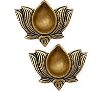 Set of 2 Lotus Pooja Puja Diya Oil lamp in Metal Antique Gold Plated Indian Traditional Pooja Items Article Diya Lamp Home New year Festival Decorations Gift Item Puja Pooja kit(Size:- 2")(Golden)