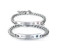 Set of 2 luxury partner bracelets silver "Her King - His Queen" noble engraving bracelet