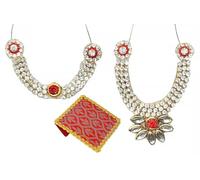 Set of 2 Mala Stone Set with Red Designer Bag for Laxmi Ganesh/Devi Maa/Radha Krishna/God Haar Sringar jewellary for All God Statue for Indian Traditional Festival Decor(Size:-2")(Golden,Red)