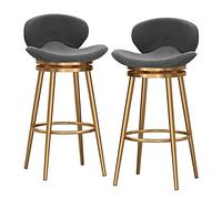 Set of 2 Modern Velvet Swivel Bar Stools with Back 75cm Seat Height Metal Footrest Stylish Counter Chairs for Kitchen Island Home Bar Pub Grey