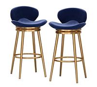 Set of 2 Modern Velvet Swivel Bar Stools with Back Stylish Bar Height Chairs for Kitchen Island Home Bar Pub 65cm Seat Height Durable Metal Footrest Elegant Blue Finish
