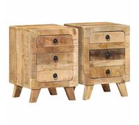 Set of 2 Night Stands 37x32x50 cm Solid Mango Wood Bedside Tables with Rough Texture, Sturdy Legs & Spacious Storage for Bedroom Decor, Rustic End Table with Smooth Surface, Easy to Clean