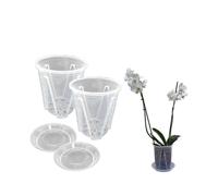 Set Of 2 Pots Diameter 14 Cm In Transparent Plastic for Orchids, Rigid Vases with Drainage Holes And Saucer, Accessory for Growing Plants And Flowers