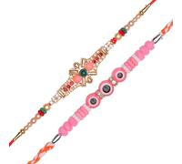 Set of 2 Rakhi for Brother Thread Bracelet for Bhai Bhabhi Bhaiya veera Bhaidooj Tikka Decorations Dora Set Bracelet with Rakhi Gift Card Pack for Brother Sister Indian Traditional Festival