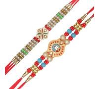Set of 2 Rakhi for Brother Thread Bracelet for Bhai Bhabhi Bhaiya veera Bhaidooj Tikka Decorations Dora Set Bracelet with Rakhi Gift Card Pack for Brother Sister Indian Traditional Festival