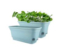 Set of 2 Self-Watering Rectangular Plastic Planters - 40cm Modern Decorative Pots for All Plants, Flowers & Herbs in Blue