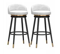 Set of 2 Swivel Bar Stools 360° Counter Height Kitchen Stools with Back Velvet Upholstered Seat Gold Metal Legs Farmhouse Style White 65cm (25.59in)