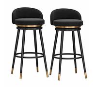 Set of 2 Swivel Bar Stools 360° Counter Height with Back Velvet Upholstered Seat Gold Metal Legs Farmhouse Style Kitchen Breakfast Stools Black 65cm (25.59in)