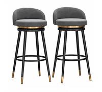 Set of 2 Swivel Bar Stools 360° Rotating Counter Height Velvet Upholstered Seat Farmhouse Style Gold Metal Legs Grey 75cm (29.53in) for Kitchen & Breakfast Bar