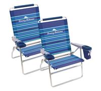 Set of 2 Tommy Bahama Highboy 4 Position Beach Chairs 15 Inch Seat Height with Cupholder, Side Storage Pouch and Mobile Phone Holder