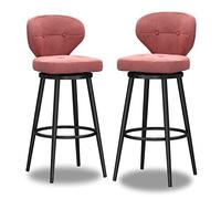 Set of 2 Velvet Upholstered Bar Stools with Backrest Modern Rotating Design Black Metal Base Footrest 75 cm altura elegante color rosa para la cocina o el hogar Bar