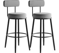 Set of 2 Velvet Upholstered Bar Stools with Footrest High Kitchen Stools Gray Color Seat Height 60cm sillas de comedor modernas para uso en el hogar y el restaurante