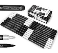 Set of 21 black and white acrylic paint markers, 0.7mm superfine tip and 3mm medium tip for rock, glass, mugs, porcelain, wood, canvas. Non-toxic, water-based, quick-drying.
