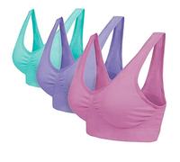 Set of 3 6 9 Seamless Bras Non Padded Comfort Everyday Bra Non Wired Nursing Bra Top Yoga for Women Gym - Black Nude White Blue Pink Purple (FR/ES, Letras, S, Regular, Regular, Aguamarina/Rosa/Lila)