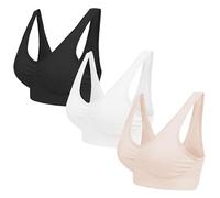 Set of 3 6 9 Seamless Bras Non Padded Comfort Everyday Bra Non Wired Nursing Bra Top Yoga for Women Gym - Black Nude White Blue Pink Purple (FR/ES, Letras, XXL, Regular, Regular, Negro/Blanco/Desnudo)
