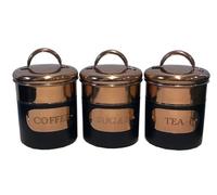 Set of 3 Black & Copper Tea, Sugar & Coffee Tins