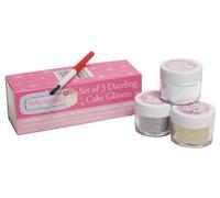 Set of 3 Holly Cupcakes Decorating Glitters with Application Brush: Silver, Gold and Iridescent White