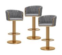 Set of 3 Modern Gold Velvet Bar Stools Adjustable Height Swivel Counter Chairs with Backs for Kitchen Home and Bar Island Stylish Woven Design