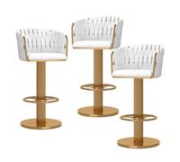 Set of 3 Modern Gold Velvet Bar Stools Swivel Adjustable Height Counter Chairs with Backs for Kitchen Home Bar and Island Stylish Woven Design