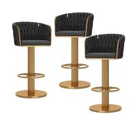 Set of 3 Modern Gold Velvet Bar Stools Swivel Adjustable Height Counter Chairs with Backs Stylish Woven Kitchen & Home Bar Seating for Dining Island