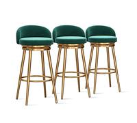 Set of 3 Modern Velvet Bar Stools Stylish Counter Chairs with Gold Metal Legs Low Back Design Perfect for Kitchen Island & Dining 25.6'' Height