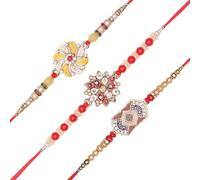 Set of 3 Rakhi for Brother Thread Bracelet for Bhai Bhabhi Bhaiya veera Bhaidooj Tikka Decorations Dora Set Bracelet with Rakhi Gift Card Pack for Brother Sister Indian Traditional Festival
