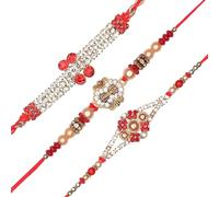 Set of 3 Rakhi for Brother Thread Bracelet for Bhai Bhabhi Bhaiya veera Raksha Bandhan Dora Set Bracelet with Rakhi Gift Card Pack for Brother Sister Indian Traditional Raksha Bandhan Festival