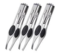 Set of 3 Stainless Steel Tweezers - Lighted Eyebrow Tweezer, Precision Hair Removal Tool with Built-in LED Light for Accurate Grooming, Compact Beauty Tool for Home, Travel Use, 3.86inches