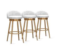 Set of 3 Velvet Bar Stools Modern Counter Chairs with Gold Metal Legs Low Back Design 25.6'' Height Stylish Kitchen Island Dining Seating