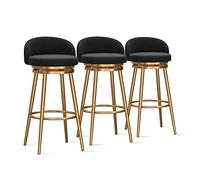 Set of 3 Velvet Bar Stools Modern Counter Chairs with Gold Metal Legs Low Back Design Ideal for Kitchen Island & Dining Room 25.6'' Height