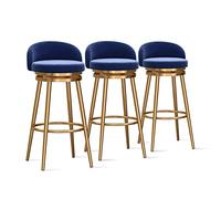 Set of 3 Velvet Bar Stools Modern Counter Chairs with Gold Metal Legs Low Back Design Perfect for Kitchen Island & Dining 25.6'' Height