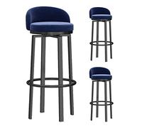 Set of 3 Velvet Bar Stools with Backs Swivel Breakfast Bar Chairs Upholstered Seat Metal Footrest for Kitchen Island Home Bar & Counter Blue