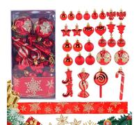Set of 30 Christmas Baubles - Tree Ornaments, 30-Piece Surted Design Christmas Ornaments Set | Festive Holiday Tree Decoration Balls, Candy Cane, Stars, Heart, Bows | Baubles a prueba de golpes
