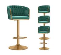 Set of 4 Adjustable Velvet Bar Stools with Woven Backrest Modern Swivel Counter Height Chairs Metal Base for Kitchen Dining Room Home Bar Green