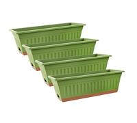 Set of 4 Flower Planter, Plant Pot Sets with Rectangular Shape Design Water Control and Drainage Holes for Healthy Root Growth, Vegetable Planter for Windowsill, Porch, Patio, Kitchen, Water Flow