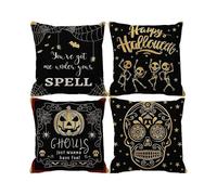 Set Of 4 Halloween Dancing Skeleton Throw Pillow Cover, Home Decor Pillow Case Sofa Cushion Cover 18 X 18 In, Halloween Decoration, Indoor Outdoor Dec