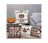 Set Of 4 Halloween Witch Hat Broom Throw Pillow Cover, Home Decor Pillow Case Sofa Cushion Cover 18 X 18 In, Halloween Decoration, Indoor Outdoor Deco