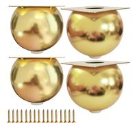 Set of 4 Heavy Duty Metal Round Ball Shape Sofa Foot, Golden Plated Steel Feet with Rubber Pads for DIY Cabinets, Bed, Couch, Coffee Table